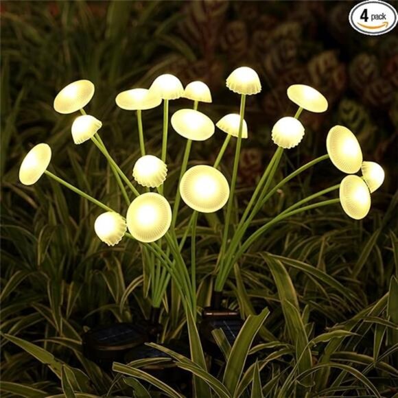 Solar Garden Lights, 4-Pack Dual Mode LED Solar Mushroom Lights, Waterproof - Picture 7 of 7